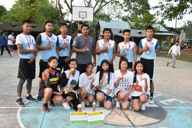 The Boys’ and Girls’ team champions pose for picture on the concluding day of three-day the Captain N Kenguruse MVC (P) Basketball Tournament, at St Xavier’s College campus on April 24.